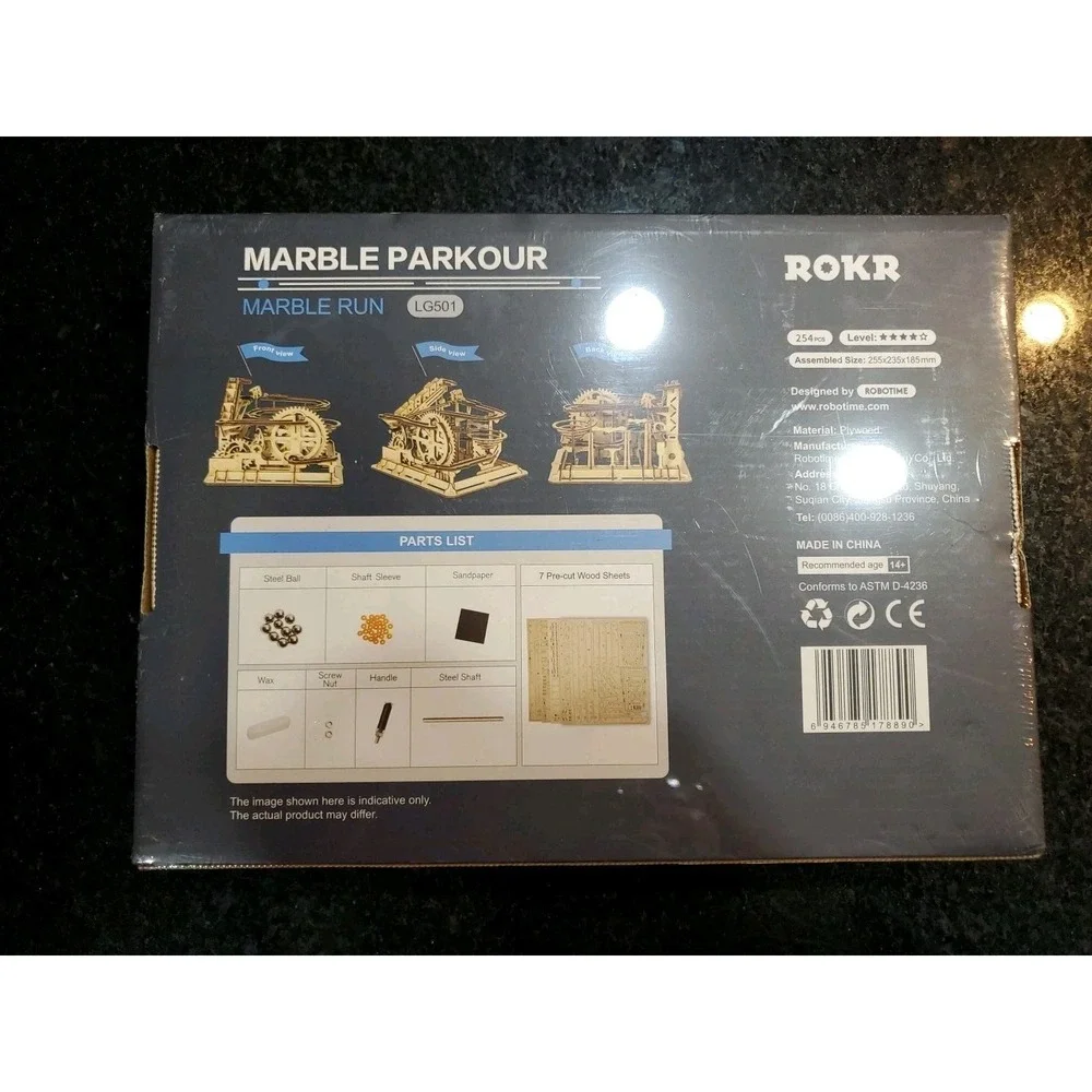 NEW SEALED ROKR‎ MARBLE PARKOUR WOODEN MARBLE RUN 3D WOODEN PUZZLE DIY KIT LG501
